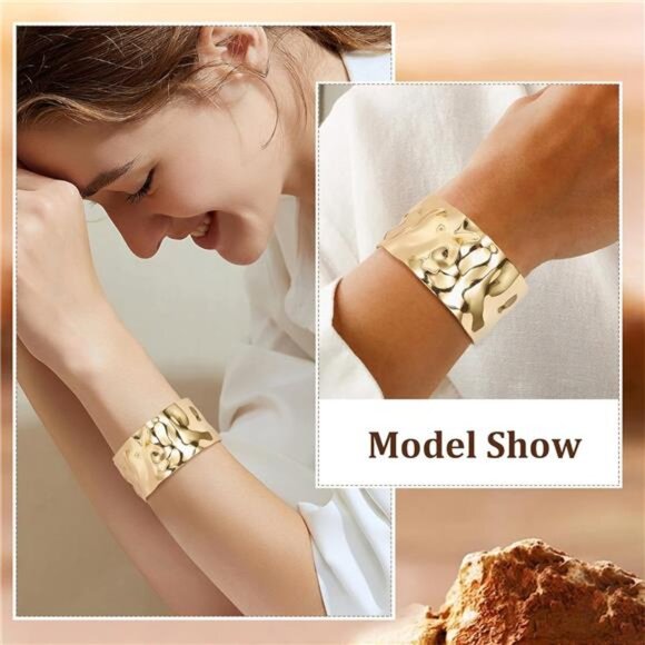 18K Gold Plated Cuff Bracelets for Women Open Adjustable Gold Cuff Bangle - Picture 5 of 5